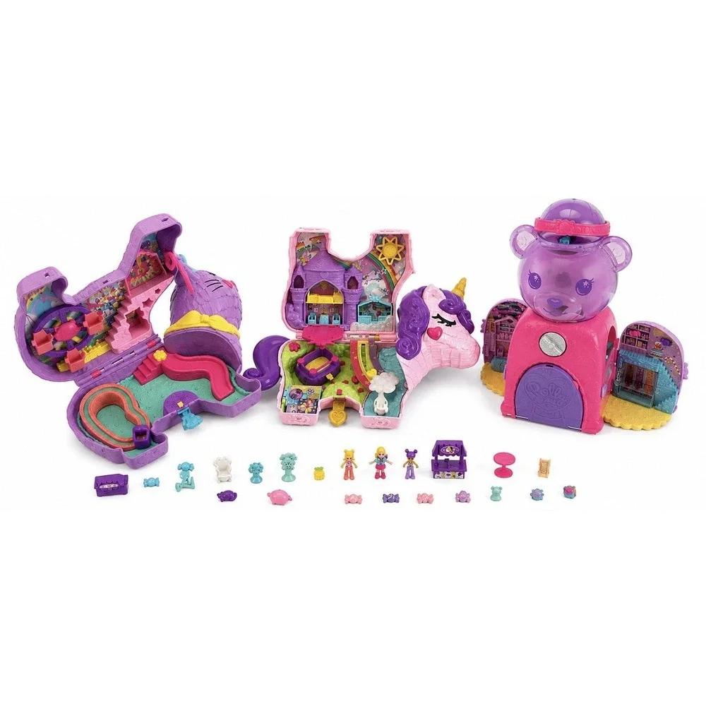 Polly Pocket Bundle‎ Lot 3 Compacts Dolls Accessories READ Description